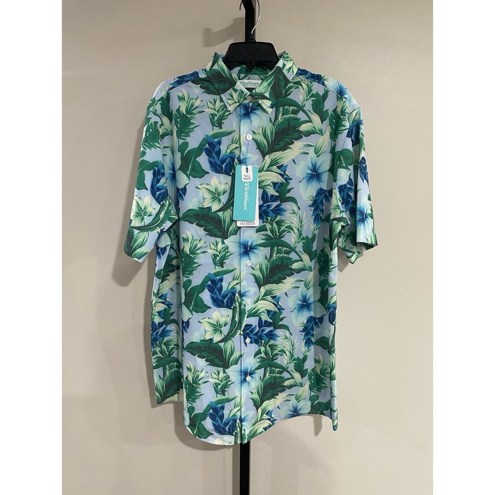 Caribbean mens SHIRT PERFORMANCE isle breeze stretch palm 2XB BIG NEW $69.50